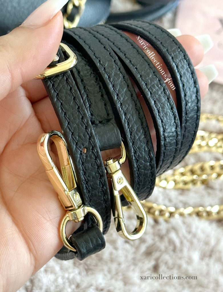 Black Leather Adjustable Bag Strap 12mm Gold Hardware