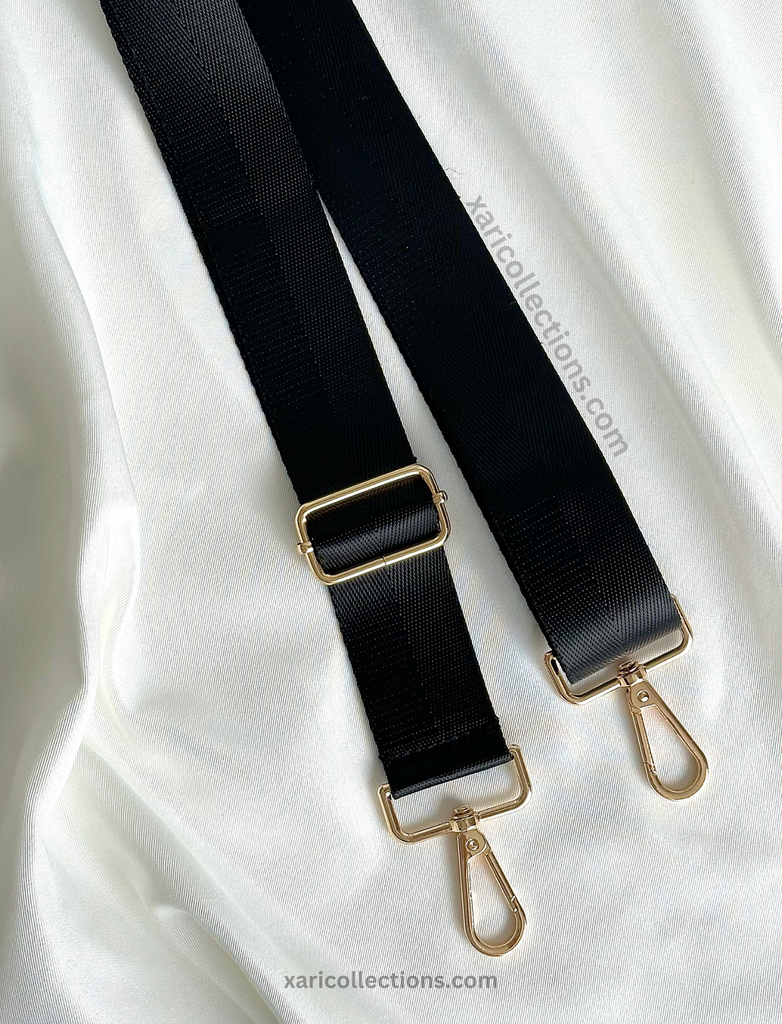 Woven Link Black Leather Bag Strap
