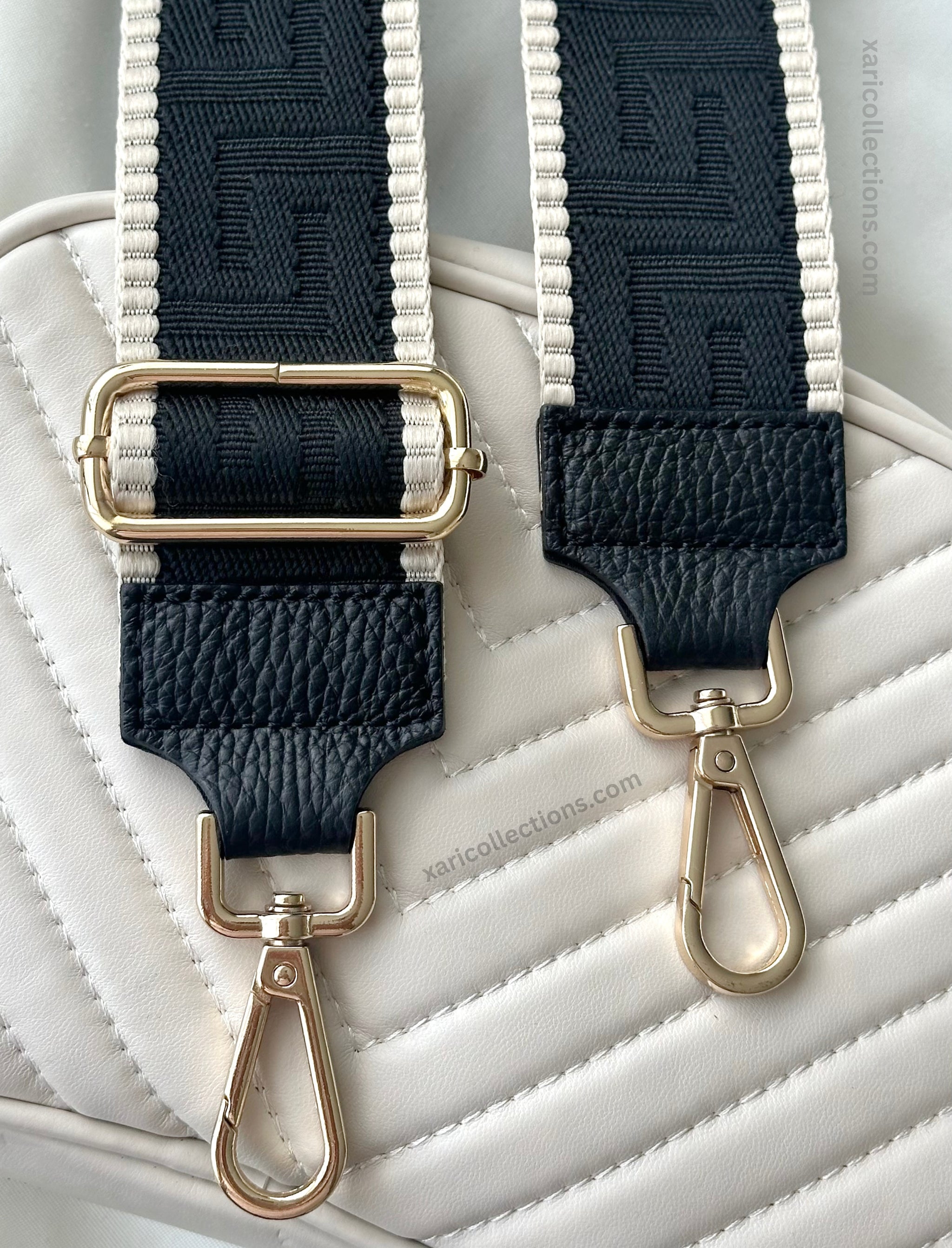 Jayla メタルペンダント 装飾 ショルダーバッグ - カーキ Giovanna Black/Beige Bag Strap - Gold Hardware – XARI