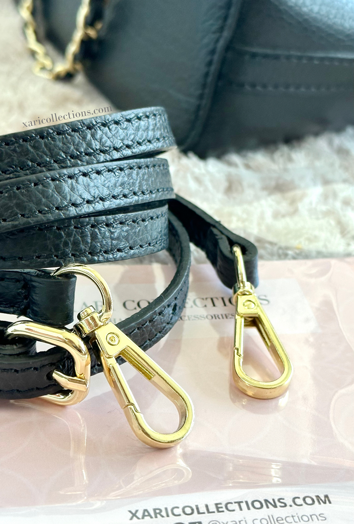 Black Leather Adjustable Bag Strap 12mm Gold Hardware