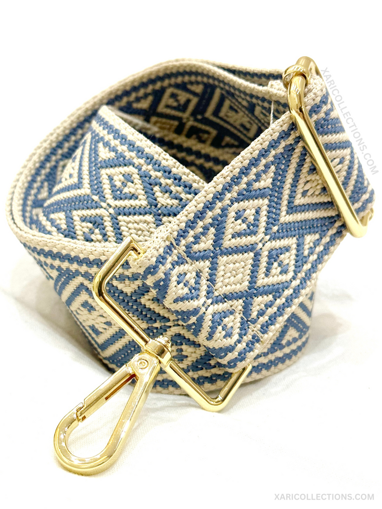 Mia - Blue & Beige Bag Strap Gold Hardware